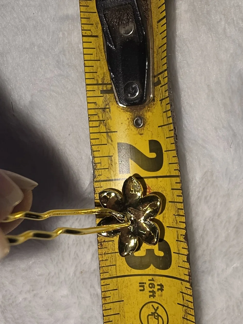 Gold Flower Hair Pin with White Pearl & Crystal Accents